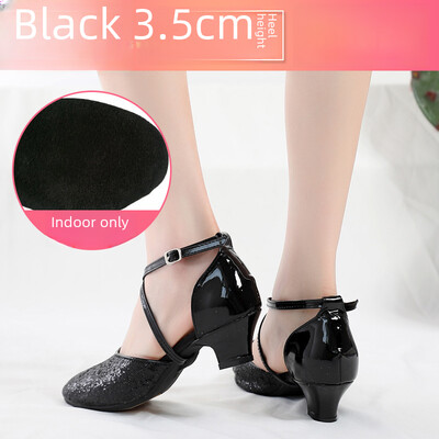 Dámske tanečné topánky na latinoamerické tance s mäkkým podpätkom, vysoké podpätky, štvorcové, syntetické kožené, baletné, moderné, športové