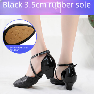 Dámske tanečné topánky na latinoamerické tance s mäkkým podpätkom, vysoké podpätky, štvorcové, syntetické kožené, baletné, moderné, športové