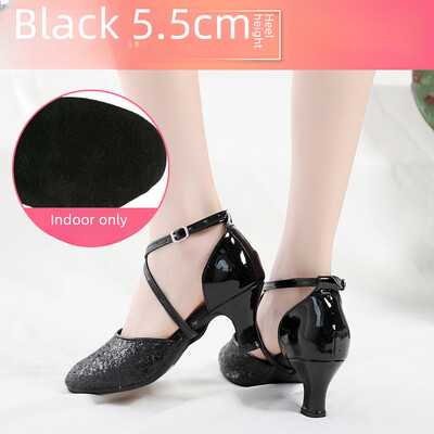 Dámske tanečné topánky na latinoamerické tance s mäkkým podpätkom, vysoké podpätky, štvorcové, syntetické kožené, baletné, moderné, športové