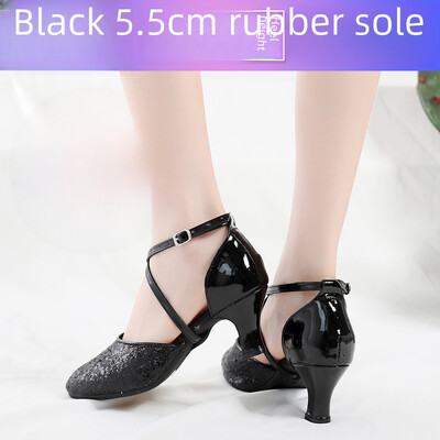 Dámske tanečné topánky na latinoamerické tance s mäkkým podpätkom, vysoké podpätky, štvorcové, syntetické kožené, baletné, moderné, športové