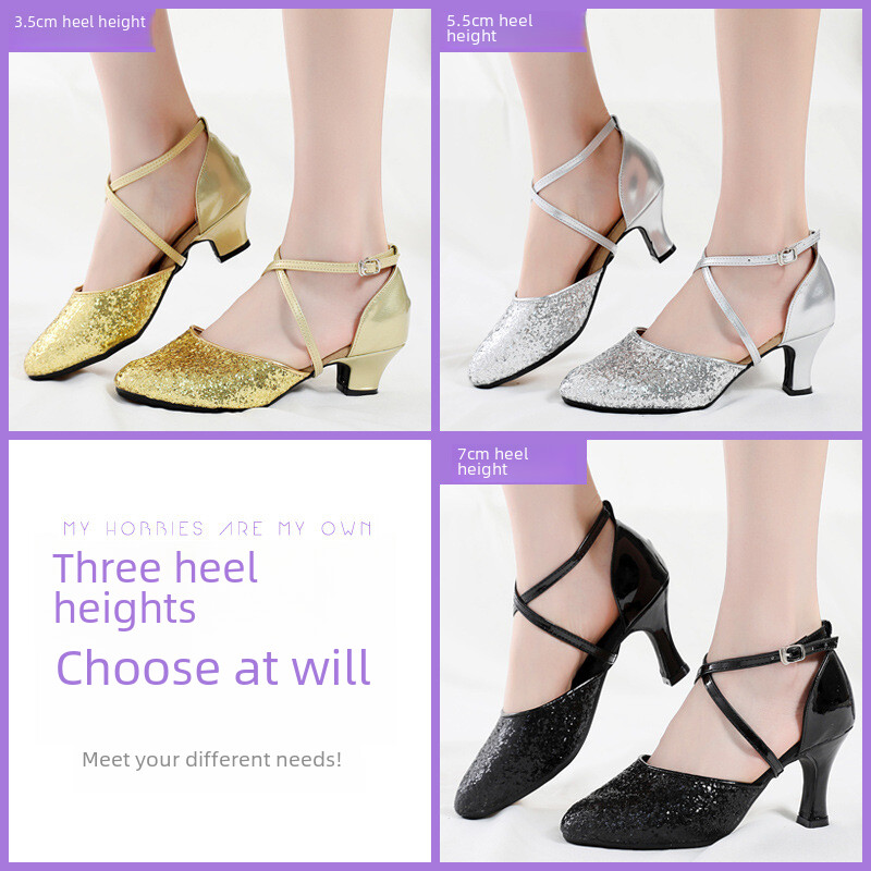 Dámske tanečné topánky na latinoamerické tance s mäkkým podpätkom, vysoké podpätky, štvorcové, syntetické kožené, baletné, moderné, športové
