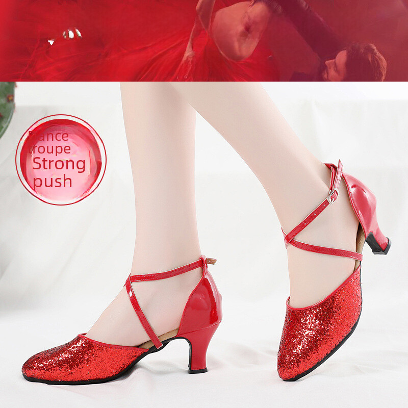 Dámske tanečné topánky na latinoamerické tance s mäkkým podpätkom, vysoké podpätky, štvorcové, syntetické kožené, baletné, moderné, športové
