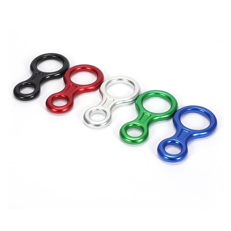 Klinšu kāpšanas karabīne, 8 formas takelāžas nolaižams alumīnija figūru aizsargierīce nolaišanās 35kN astoņu gredzenu nobrauciena aprīkojums