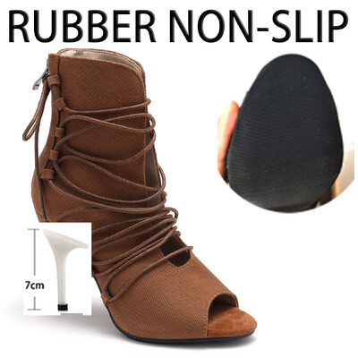 Seksi ženske cipele smeđe potpetice Mekane štikle Jazz Dance Ženske cipele za indoor Potplat od brušene kože Prilagodljiv za latino plesove Velika veličina