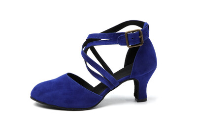 Mėlynas zomšinis paviršius Šokių bateliai Lotynų Amerikos šiuolaikinio kvadratinio šokio spektaklio šokių bateliai Moteriški dvigubi kryžminiai kaklaraiščiai Aukštakulniai 6,5 cm