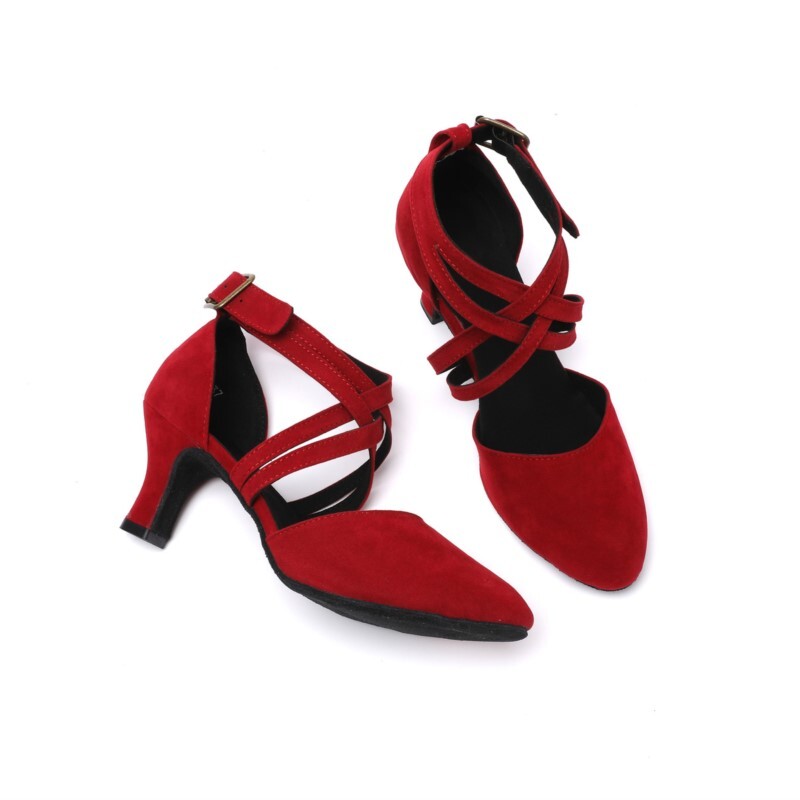 Mėlynas zomšinis paviršius Šokių bateliai Lotynų Amerikos šiuolaikinio kvadratinio šokio spektaklio šokių bateliai Moteriški dvigubi kryžminiai kaklaraiščiai Aukštakulniai 6,5 cm