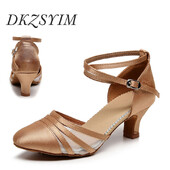 DKZSYIM Dámske moderné latinskoamerické tanečné topánky pre spoločenské párty, tango, jazz, elegantné tanečné topánky, semišová/gumová podrážka, uzavretá špička, 5 cm