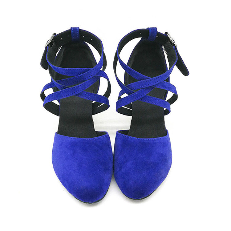 Modré latinskoamerické tanečné topánky pre ženy, párty, spoločenské vystúpenia, mäkká podrážka, jazzové tanečné topánky, semišové vysoké podpätky 5,5 cm, 2024