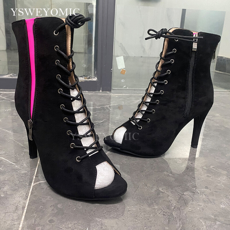 Tanečné podpätky, vysoko kvalitné tenké vysoké podpätky, párty šnurovacie čižmy, ihlové topánky, džezový tanec, spoločenské topánky, semišová podrážka, prispôsobiteľné na vonkajšie použitie