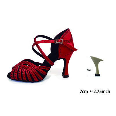 Červené kamienky, červené saténové prispôsobené topánky na latinskoamerické tance do interiéru a exteriéru 2023, nový štýl, latinskoamerické tanečné topánky na salsu a párty pre dievčatá