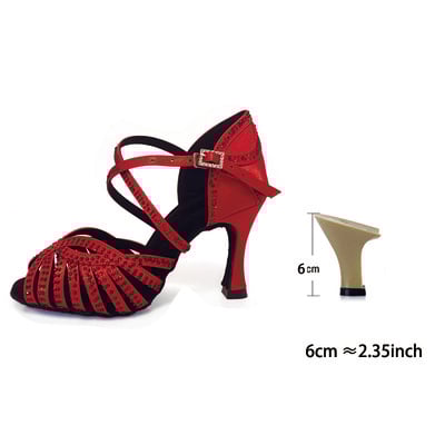 Červené kamienky, červené saténové prispôsobené topánky na latinskoamerické tance do interiéru a exteriéru 2023, nový štýl, latinskoamerické tanečné topánky na salsu a párty pre dievčatá