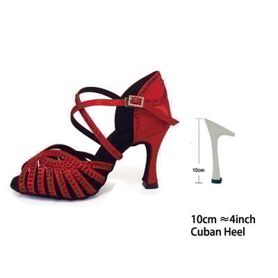 Červené kamienky, červené saténové prispôsobené topánky na latinskoamerické tance do interiéru a exteriéru 2023, nový štýl, latinskoamerické tanečné topánky na salsu a párty pre dievčatá