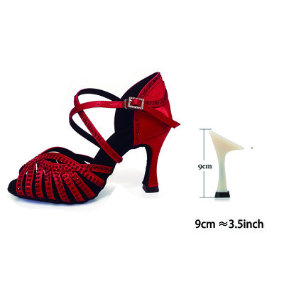 Červené kamienky, červené saténové prispôsobené topánky na latinskoamerické tance do interiéru a exteriéru 2023, nový štýl, latinskoamerické tanečné topánky na salsu a párty pre dievčatá