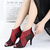 Dámske spoločenské topánky Tanečné topánky Latinskoamerické topánky Tango Salsa Swing Vystúpenia Tanečné topánky Vysokopodpätkové sandále s dutým výstrihom Satén a sieťovina