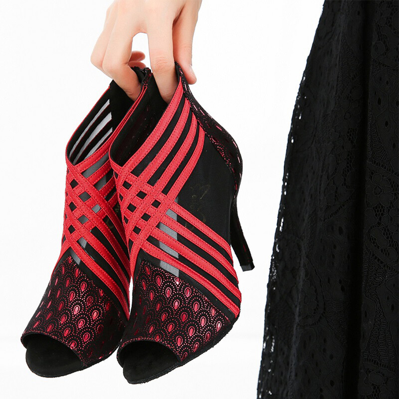 Dámske spoločenské topánky Tanečné topánky Latinskoamerické topánky Tango Salsa Swing Vystúpenia Tanečné topánky Vysokopodpätkové sandále s dutým výstrihom Satén a sieťovina