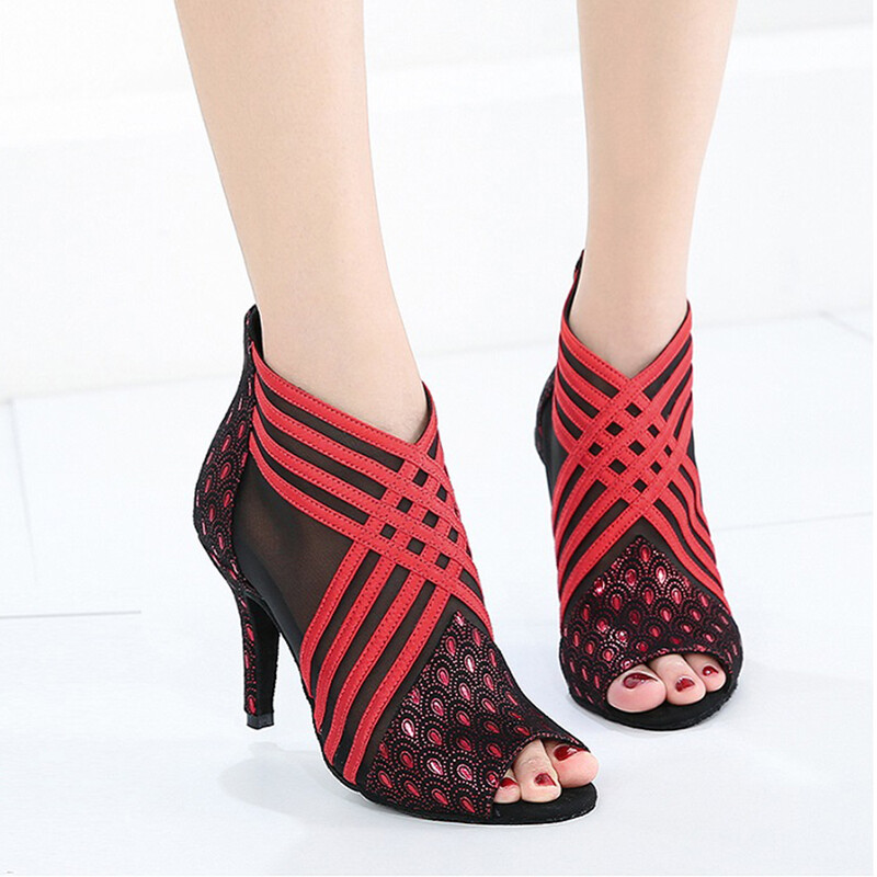 Dámske spoločenské topánky Tanečné topánky Latinskoamerické topánky Tango Salsa Swing Vystúpenia Tanečné topánky Vysokopodpätkové sandále s dutým výstrihom Satén a sieťovina