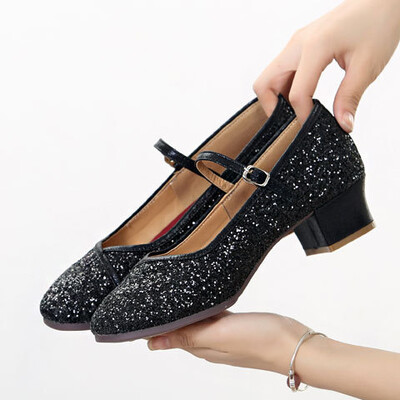 Sieviešu sequin Profesionālie latīņu deju apavi zempapēžu kurpes ar slēgtu purngalu Salsa Tango balles standarta deju apavi sievietēm