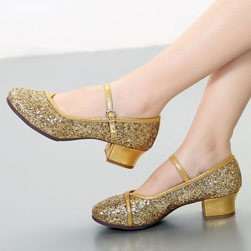 Sieviešu sequin Profesionālie latīņu deju apavi zempapēžu kurpes ar slēgtu purngalu Salsa Tango balles standarta deju apavi sievietēm