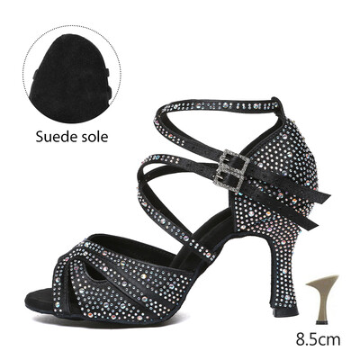 HROYL kõrge kontsaga naiste ladina tantsujalatsid 6-10 cm Flash Cloth peotantsukingad Pehme tallaga peokingad pulmadeks