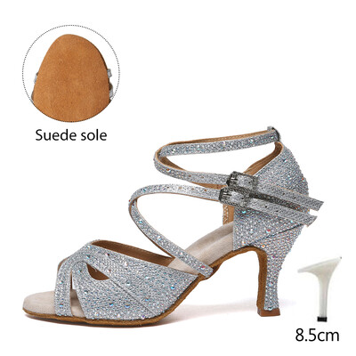 HROYL kõrge kontsaga naiste ladina tantsujalatsid 6-10 cm Flash Cloth peotantsukingad Pehme tallaga peokingad pulmadeks