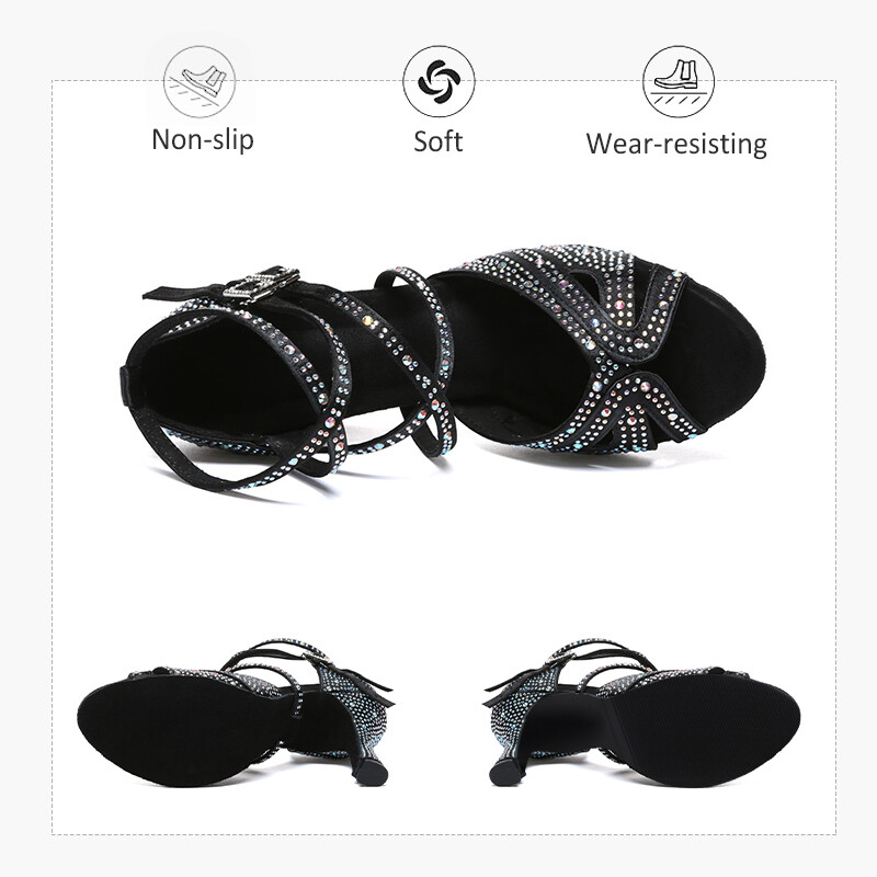 HROYL kõrge kontsaga naiste ladina tantsujalatsid 6-10 cm Flash Cloth peotantsukingad Pehme tallaga peokingad pulmadeks