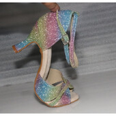 Buqima Dámske latinskoamerické tanečné topánky s kamienkami a mäkkým podpätkom na salsu, dámske sandále, dámske svadobné vysoké podpätky 7,5 cm