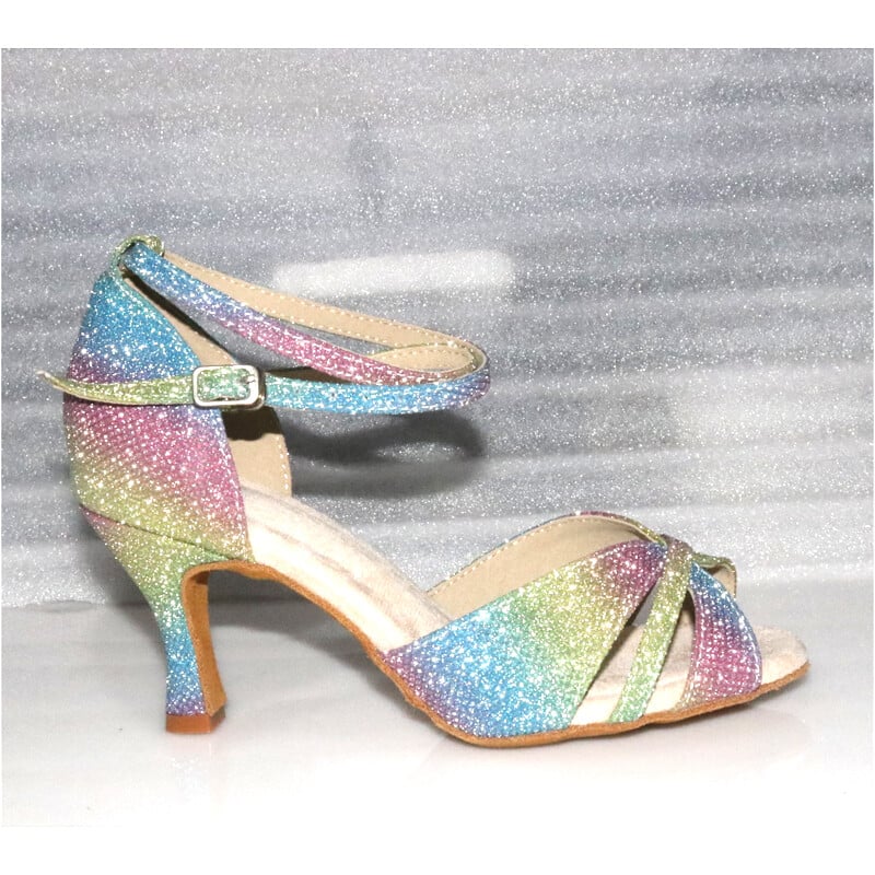 Buqima Dámske latinskoamerické tanečné topánky s kamienkami a mäkkým podpätkom na salsu, dámske sandále, dámske svadobné vysoké podpätky 7,5 cm