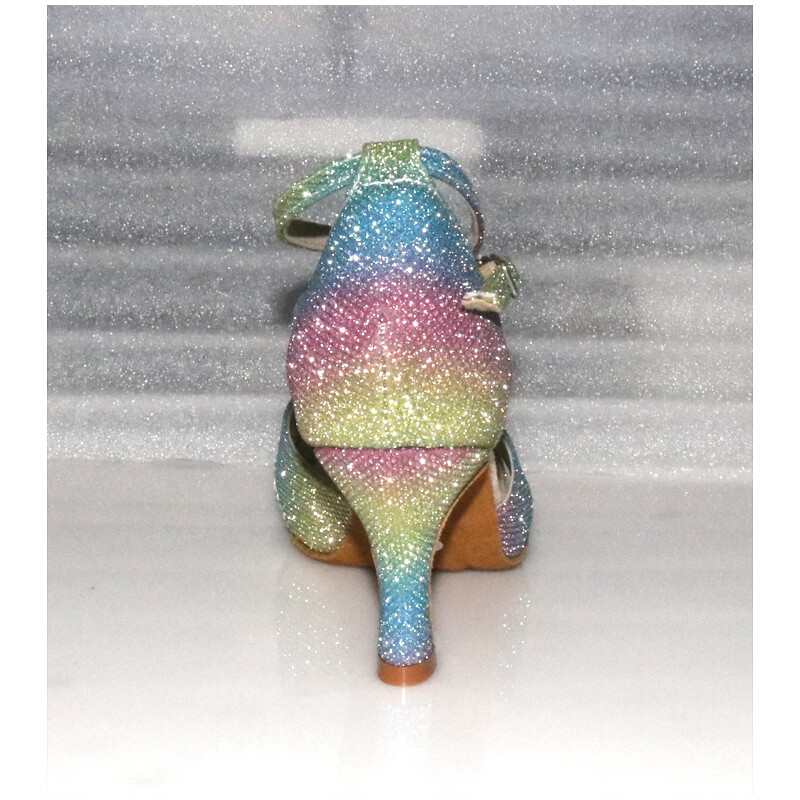 Buqima Dámske latinskoamerické tanečné topánky s kamienkami a mäkkým podpätkom na salsu, dámske sandále, dámske svadobné vysoké podpätky 7,5 cm