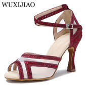 WUXIJIAO Dámske tanečné topánky Tango Salsa Latin Dance Topánky pre dievčatá Spoločenské tanečné topánky na podpätku Červené svadobné topánky s mäkkou podrážkou Dámske sandále