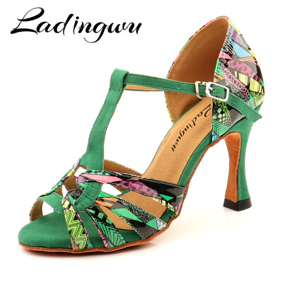 Ladingwu Hot Brand Latin Dance Shoes Salsa Moterų Batai Patogūs Šokių Batai Sandalai Spalvingi Geometrinio Rašto Batai