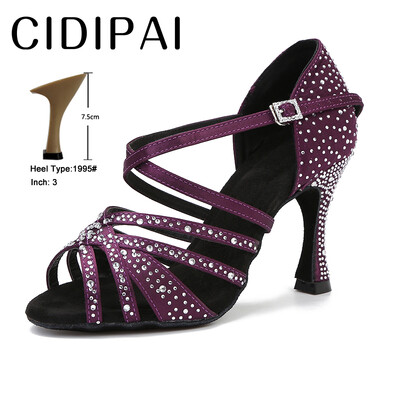 CIDIPAI Satin Latin Dance Batai Moteriški Salsa Performance Ballroom Šokių Batai Purpuriniai Ruda Juodi Vakarėlio Sandalai Moteriški aukštakulniai