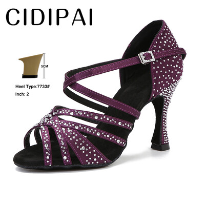 CIDIPAI Satin Latin Dance Batai Moteriški Salsa Performance Ballroom Šokių Batai Purpuriniai Ruda Juodi Vakarėlio Sandalai Moteriški aukštakulniai