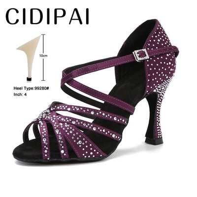 CIDIPAI Satin Latin Dance Batai Moteriški Salsa Performance Ballroom Šokių Batai Purpuriniai Ruda Juodi Vakarėlio Sandalai Moteriški aukštakulniai