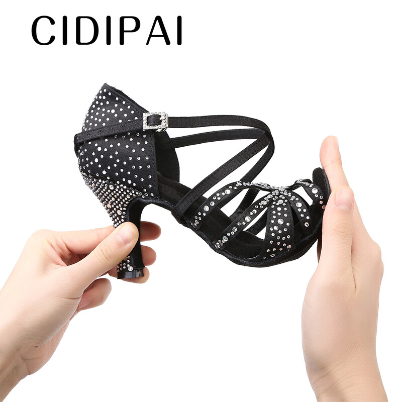 CIDIPAI Satin Latin Dance Batai Moteriški Salsa Performance Ballroom Šokių Batai Purpuriniai Ruda Juodi Vakarėlio Sandalai Moteriški aukštakulniai