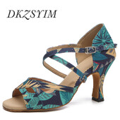 DKZSYIM Dámske latinskoamerické tanečné topánky s potlačou, vysoké podpätky, dámske párty tanečné topánky, salsa sandále, dievčenské tango tanečné topánky, dámske spoločenské topánky