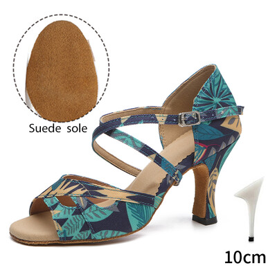 DKZSYIM Dámske latinskoamerické tanečné topánky s potlačou, vysoké podpätky, dámske párty tanečné topánky, salsa sandále, dievčenské tango tanečné topánky, dámske spoločenské topánky