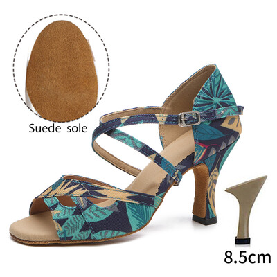 DKZSYIM Dámske latinskoamerické tanečné topánky s potlačou, vysoké podpätky, dámske párty tanečné topánky, salsa sandále, dievčenské tango tanečné topánky, dámske spoločenské topánky