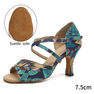 DKZSYIM Dámske latinskoamerické tanečné topánky s potlačou, vysoké podpätky, dámske párty tanečné topánky, salsa sandále, dievčenské tango tanečné topánky, dámske spoločenské topánky