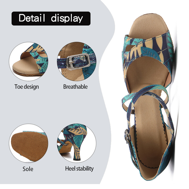 DKZSYIM Dámske latinskoamerické tanečné topánky s potlačou, vysoké podpätky, dámske párty tanečné topánky, salsa sandále, dievčenské tango tanečné topánky, dámske spoločenské topánky