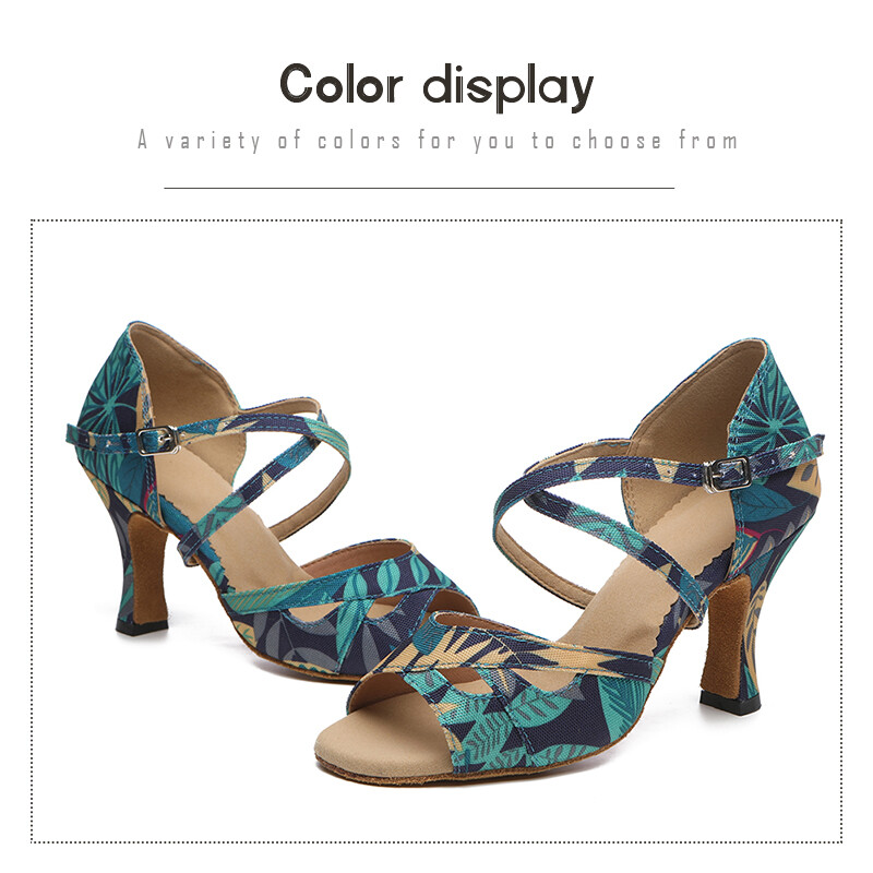 DKZSYIM Dámske latinskoamerické tanečné topánky s potlačou, vysoké podpätky, dámske párty tanečné topánky, salsa sandále, dievčenské tango tanečné topánky, dámske spoločenské topánky