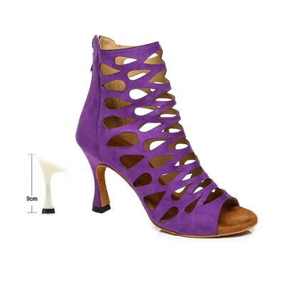 DKZSYIM Izgriezumi Latīņamerikas deju apavi Sieviešu augstpapēžu kurpes 6–10 CM balles tango/Salsas deju zābaki ar atvērtu purngalu deju apavi ar rāvējslēdzēju