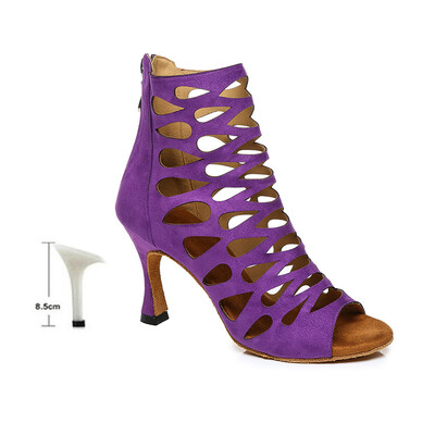 DKZSYIM Izgriezumi Latīņamerikas deju apavi Sieviešu augstpapēžu kurpes 6–10 CM balles tango/Salsas deju zābaki ar atvērtu purngalu deju apavi ar rāvējslēdzēju