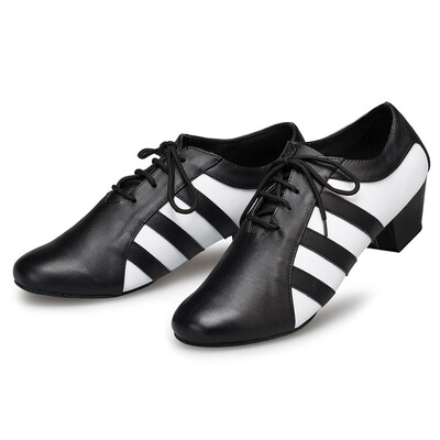 DKZSYIM Pantofi de dans latino noi pentru bărbați adulți, alb+negru, pantofi de salsa profesionali din piele, cu toc mic, pantofi de tango de sala de bal