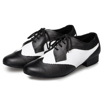 DKZSYIM Pantofi de dans latino noi pentru bărbați adulți, alb+negru, pantofi de salsa profesionali din piele, cu toc mic, pantofi de tango de sala de bal