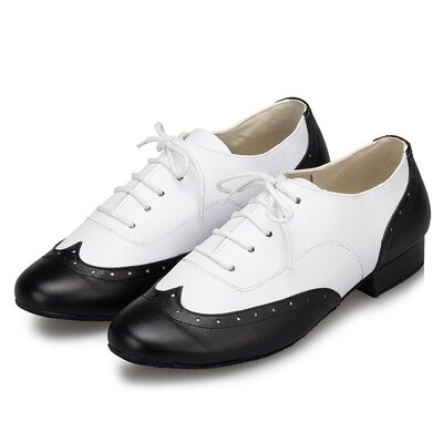 DKZSYIM Pantofi de dans latino noi pentru bărbați adulți, alb+negru, pantofi de salsa profesionali din piele, cu toc mic, pantofi de tango de sala de bal