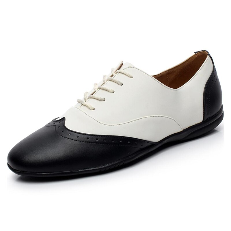 DKZSYIM Pantofi de dans latino noi pentru bărbați adulți, alb+negru, pantofi de salsa profesionali din piele, cu toc mic, pantofi de tango de sala de bal