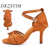 DKZSYIM moteriški Lotynų Amerikos šokių batai pobūvių aukštakulniai vakarėlių šokių batai minkštu padu šilko tango salsa batai moterims, mergaičių sandalai