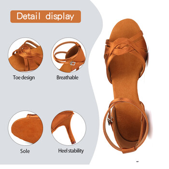 DKZSYIM Дамски обувки за латино танци Бални обувки на висок ток Парти танцови обувки Мека подметка Копринени обувки за танго салса за дамски сандали за момичета