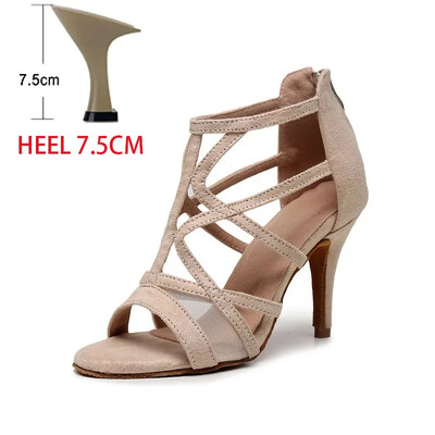 Dámske latinskoamerické tanečné topánky na salsu s otvorenou špičkou, semišová podrážka, veľké čižmy, spoločenské topánky, profesionálne párty, jazz, tango, tanečné topánky na vysokých podpätkoch