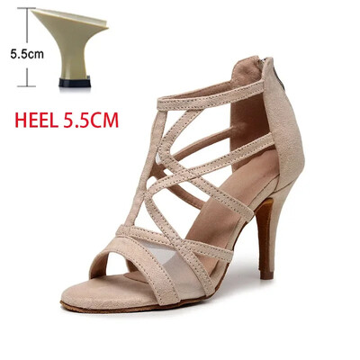 Dámske latinskoamerické tanečné topánky na salsu s otvorenou špičkou, semišová podrážka, veľké čižmy, spoločenské topánky, profesionálne párty, jazz, tango, tanečné topánky na vysokých podpätkoch